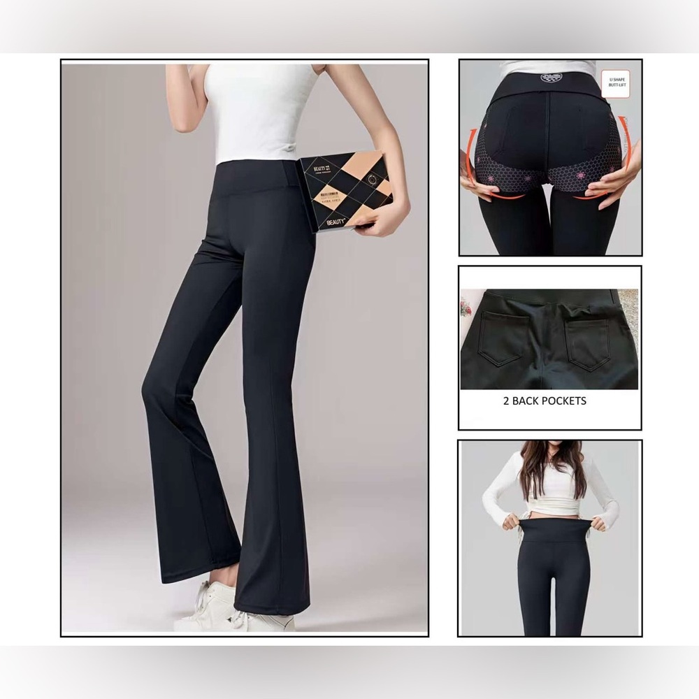 Women's Black Elastic Flare Pants High Waist Tummy Control And Butt Lift